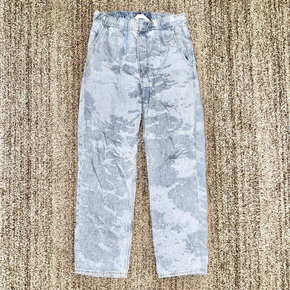 H&M Men's Light Indigo Acid Washed Relaxed Fit Elastic Waist Denim Jean Pants S - Picture 5 of 9